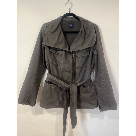 VTG Gap The Utility Jacket Gray  LINED Wide Collar Cargo Jacket Belted Small - Picture 7 of 7